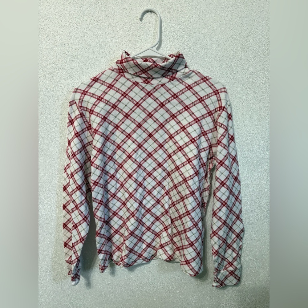 Basic Editions Red And White Plaid Turtleneck Shi… - image 1